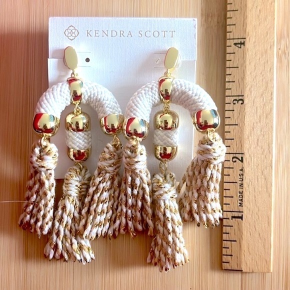 Brand New Kendra Scott Masie Tassel Statement Earrings 14k Gold Plated White - Picture 9 of 13